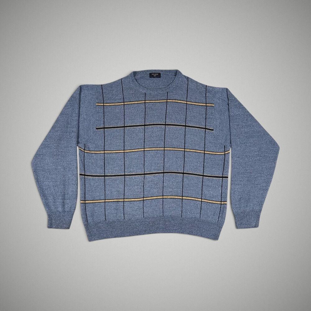 Dockers Men's Sweater Blue Plaid Windowpane Crewneck Size XL/2XL read desc.